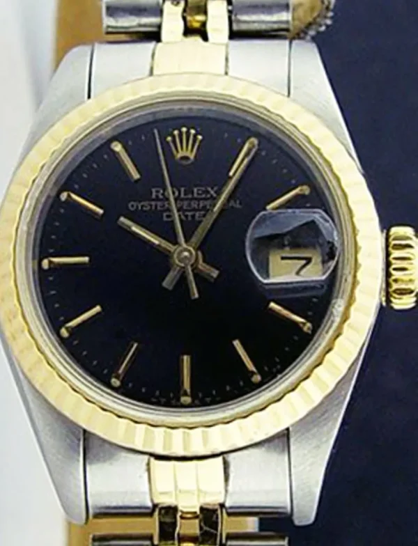 Dress Watches | Ladies Watches | Sant Blanc ROLEX Ladies 26mm 18kt Gold & Stainless Steel DateJust Black Stick Dial Model 69173