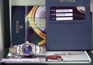 Ladies Watches | Dress Watches | Sant Blanc ROLEX Ladies 26mm 18kt Gold & Stainless Steel DateJust Blue Stick Dial Model 79163