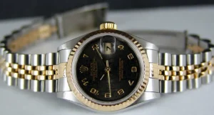 Ladies Watches | Dress Watches | Sant Blanc ROLEX Ladies 26mm 18kt Gold & Stainless DateJust Black Jubilee Arabic Dial Model 79173