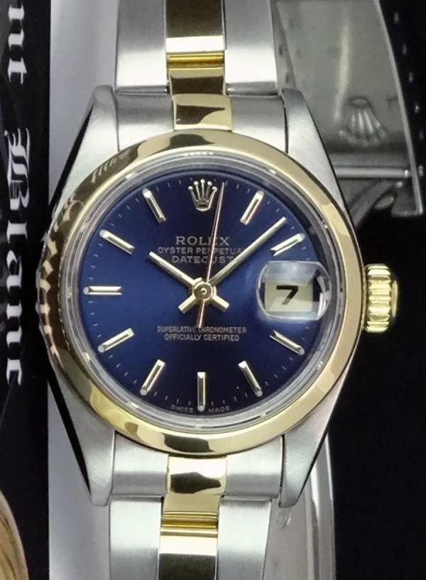 Ladies Watches | Dress Watches | Sant Blanc ROLEX Ladies 26mm 18kt Gold & Stainless Steel DateJust Blue Stick Dial Model 79163