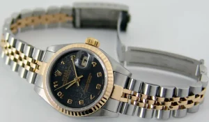 Ladies Watches | Dress Watches | Sant Blanc ROLEX Ladies 26mm 18kt Gold & Stainless DateJust Black Jubilee Arabic Dial Model 79173