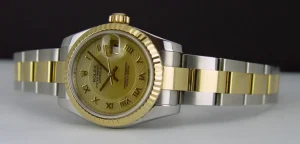 Ladies Watches | Dress Watches | Sant Blanc ROLEX Ladies 26mm 18kt Gold & Stainless DateJust Canari MOP Deco Roman Dial Model 179173
