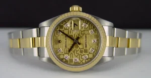 Ladies Watches | Dress Watches | Sant Blanc ROLEX Ladies 26mm 18kt Gold & Stainless DateJust Champagne Jubilee Diamond Dial Model 79173