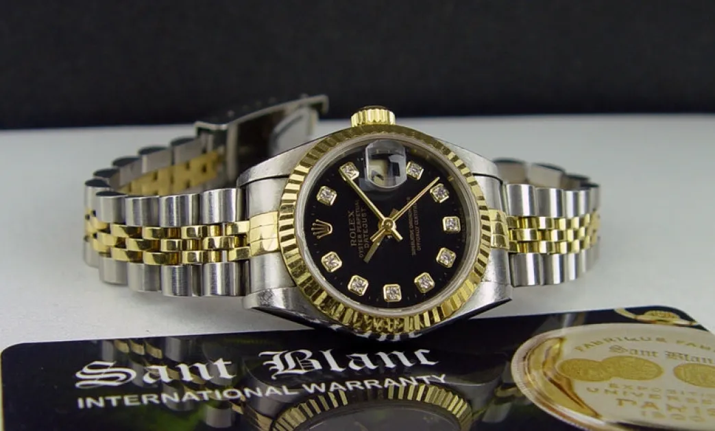 rolex_ladies_mm_kt_gold___3-6.webp Ladies Watches | Dress Watches | Sant Blanc ROLEX Ladies 26mm 18kt Gold & Stainless Steel DateJust Black Diamond Dial Model 69173