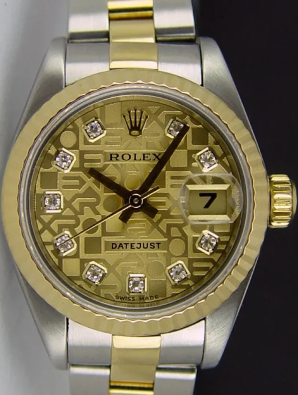 Ladies Watches | Dress Watches | Sant Blanc ROLEX Ladies 26mm 18kt Gold & Stainless DateJust Champagne Jubilee Diamond Dial Model 79173