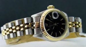 Dress Watches | Ladies Watches | Sant Blanc ROLEX Ladies 26mm 18kt Gold & Stainless Steel DateJust Black Stick Dial Model 69173