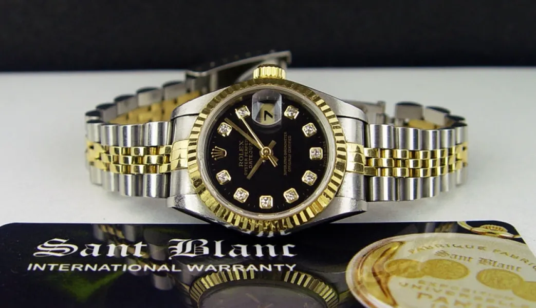 rolex_ladies_mm_kt_gold___4-6.webp Ladies Watches | Dress Watches | Sant Blanc ROLEX Ladies 26mm 18kt Gold & Stainless Steel DateJust Black Diamond Dial Model 69173