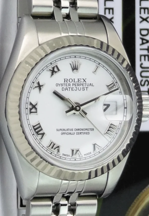 Men's Watches | Dress Watches | Sant Blanc ROLEX Ladies 26mm 18kt Gold & Stainless Steel DateJust White Roman Dial Model 79174