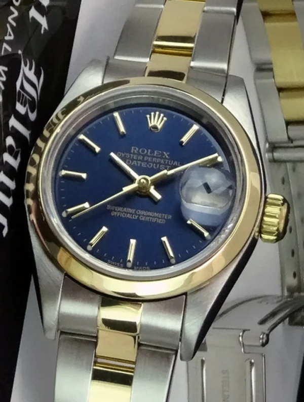 Ladies Watches | Dress Watches | Sant Blanc ROLEX Ladies 26mm 18kt Gold & Stainless Steel DateJust Blue Stick Dial Model 79163
