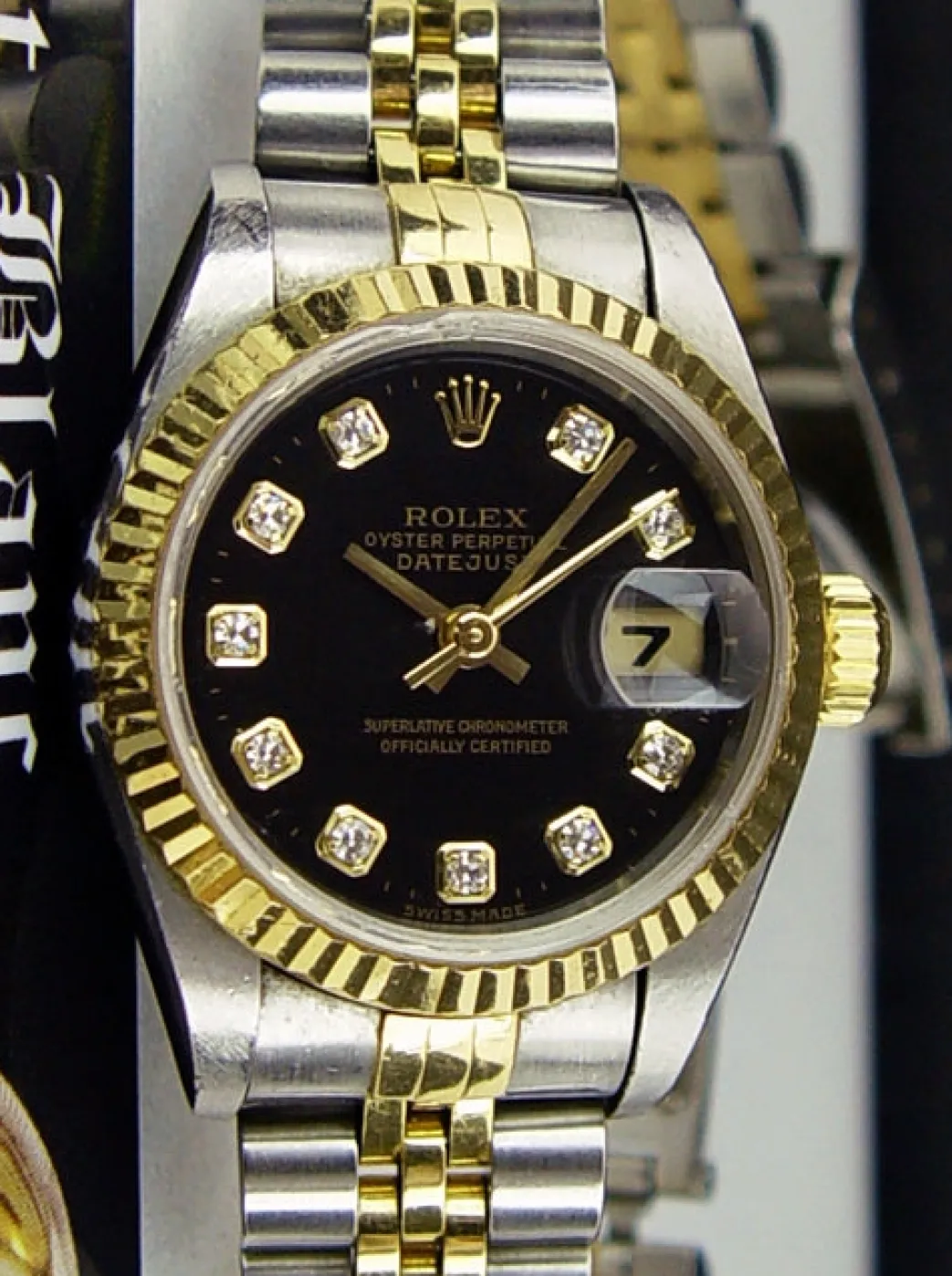 rolex_ladies_mm_kt_gold___6-4.webp Ladies Watches | Dress Watches | Sant Blanc ROLEX Ladies 26mm 18kt Gold & Stainless Steel DateJust Black Diamond Dial Model 69173