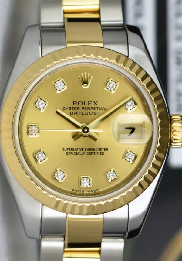 Ladies Watches | Dress Watches | Sant Blanc ROLEX Ladies 26mm 18kt Gold & Stainless Steel Datejust Champagne Diamond Dial Model 179173