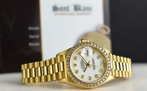 Ladies Watches | President Dress Watches | Sant Blanc ROLEX Ladies 26mm 18kt Gold President White Dial Diamond Bezel Model 69178