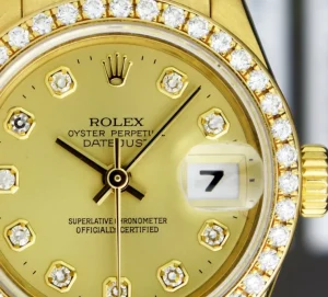 President Dress Watches | Dress Watches | Sant Blanc ROLEX Ladies 26mm 18kt Gold President Datejust Champagne Diamond Dial Diamond Bezel Model 69138