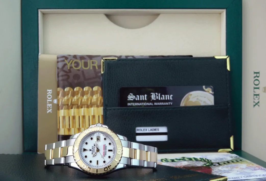 rolex_ladies_mm_kt_gold_s_0.webp Yachting Professional Watches | Ladies Watches | Sant Blanc ROLEX Ladies 29mm 18kt Gold Stainless Steel YachtMaster White Index Dial Model 69623