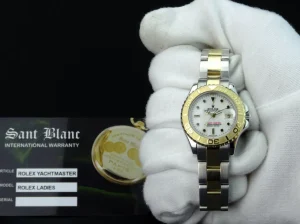 Yachting Professional Watches | Ladies Watches | Sant Blanc ROLEX Ladies 29mm 18kt Gold Stainless Steel YachtMaster White Index Dial Model 69623