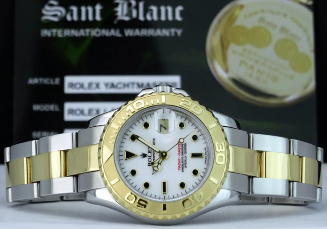 rolex_ladies_mm_kt_gold_s_3.webp Yachting Professional Watches | Ladies Watches | Sant Blanc ROLEX Ladies 29mm 18kt Gold Stainless Steel YachtMaster White Index Dial Model 69623