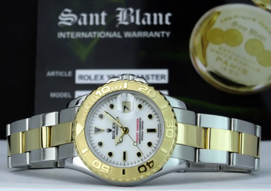 rolex_ladies_mm_kt_gold_s_4.webp Yachting Professional Watches | Ladies Watches | Sant Blanc ROLEX Ladies 29mm 18kt Gold Stainless Steel YachtMaster White Index Dial Model 69623