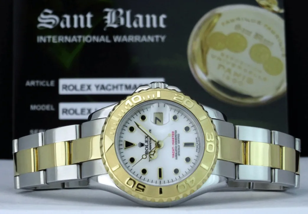 rolex_ladies_mm_kt_gold_s_5.webp Yachting Professional Watches | Ladies Watches | Sant Blanc ROLEX Ladies 29mm 18kt Gold Stainless Steel YachtMaster White Index Dial Model 69623