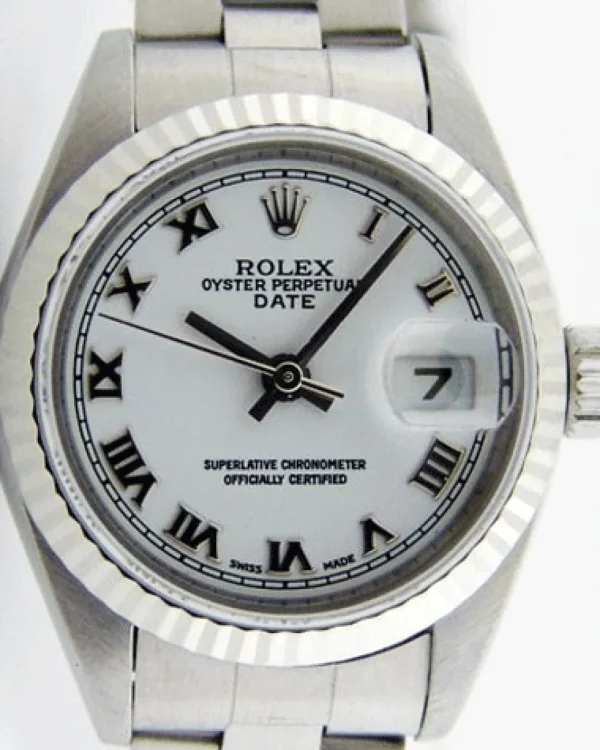 Ladies Watches | Dress Watches | Sant Blanc ROLEX Ladies 26mm 18kt White Gold & Stainless Steel DateJust White Roman Model 69174