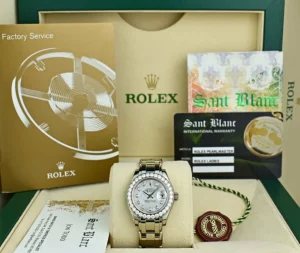 The Masterpiece | Ladies Watches | Sant Blanc ROLEX Ladies 29mm 18kt White Gold Pearlmaster Masterpiece White MOP Diamond Dial Model 80299