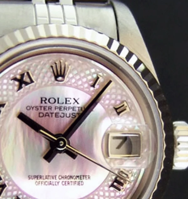 Ladies Watches | Dress Watches | Sant Blanc ROLEX Ladies 26mm 18kt White Gold & Stainless Steel DateJust MOP Deco Roman Dial Model 79174