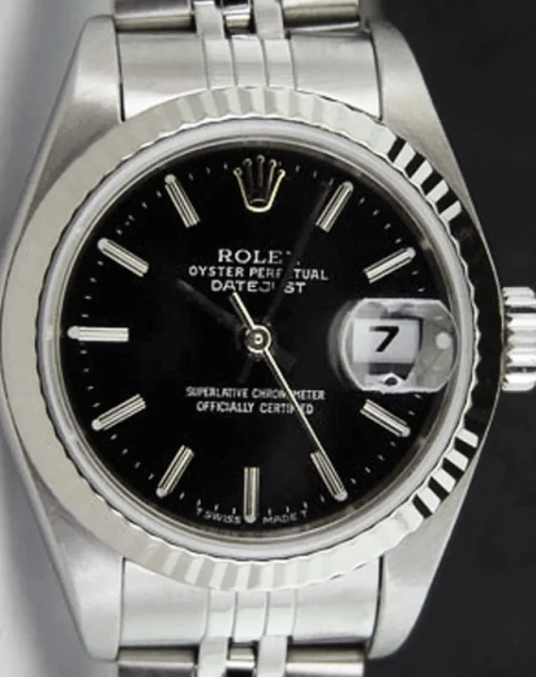 Ladies Watches | Dress Watches | Sant Blanc ROLEX Ladies 26mm 18kt White Gold & Stainless Steel Datejust Black Stick Dial Model 79174