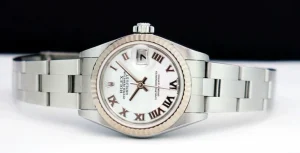 Dress Watches | Ladies Watches | Sant Blanc ROLEX Ladies 26mm 18kt White Gold & Stainless Steel DateJust White MOP Roman Dial Model 79174