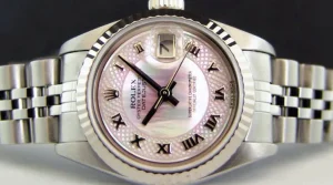 Ladies Watches | Dress Watches | Sant Blanc ROLEX Ladies 26mm 18kt White Gold & Stainless Steel DateJust MOP Deco Roman Dial Model 79174