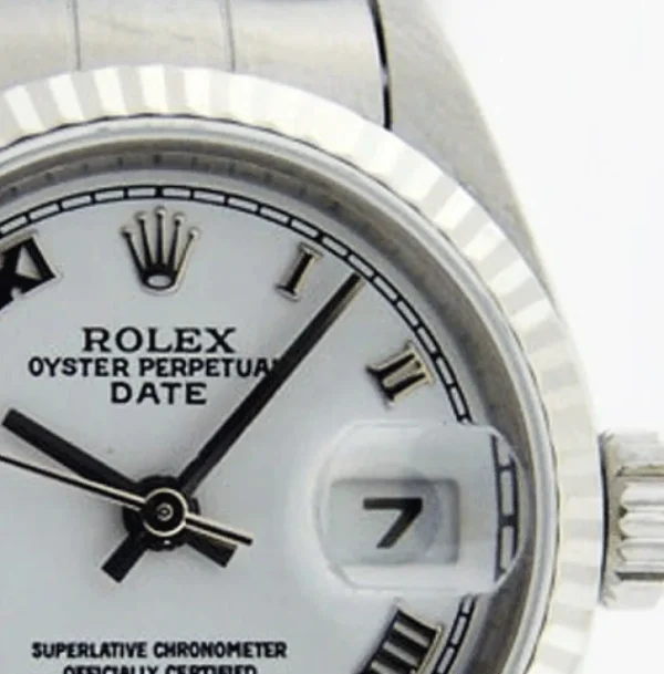 Ladies Watches | Dress Watches | Sant Blanc ROLEX Ladies 26mm 18kt White Gold & Stainless Steel DateJust White Roman Model 69174