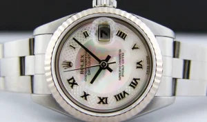 Ladies Watches | Dress Watches | Sant Blanc ROLEX Ladies 26mm 18kt White Gold & Stainless Steel DateJust MOP Deco Roman Dial Model 79174