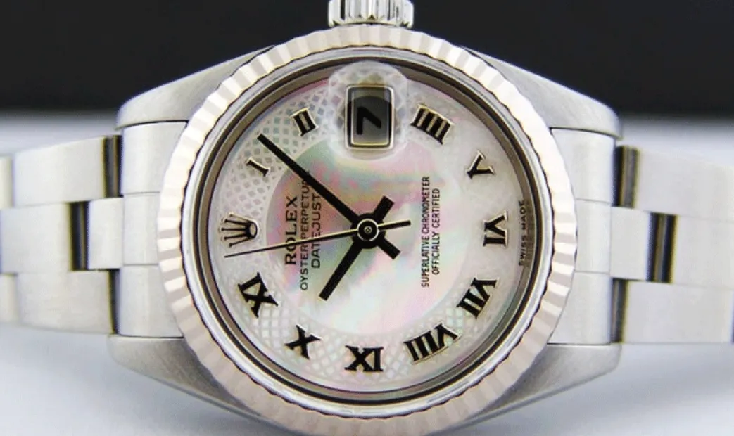 rolex_ladies_mm_kt_white__3-4.webp Ladies Watches | Dress Watches | Sant Blanc ROLEX Ladies 26mm 18kt White Gold & Stainless Steel DateJust MOP Deco Roman Dial Model 79174
