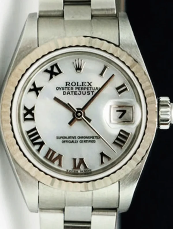 Dress Watches | Ladies Watches | Sant Blanc ROLEX Ladies 26mm 18kt White Gold & Stainless Steel DateJust White MOP Roman Dial Model 79174