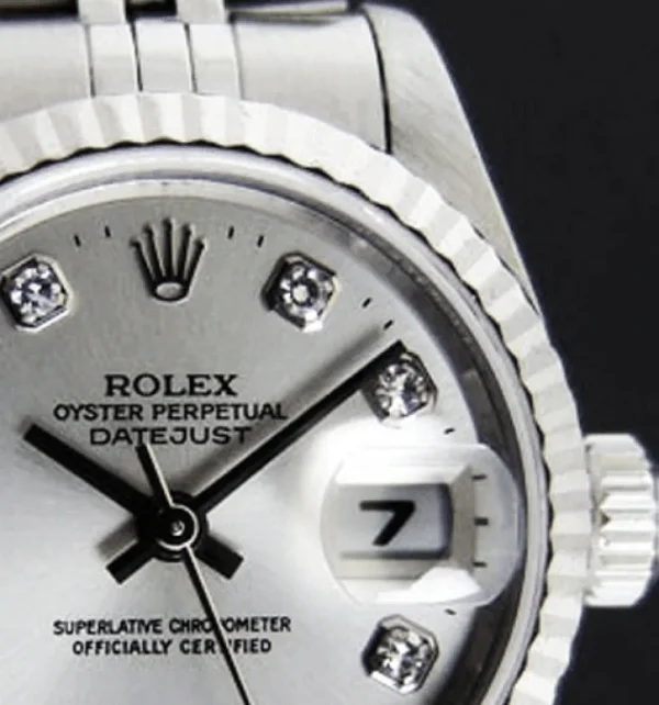 Dress Watches | Sant Blanc ROLEX Ladies 26mm 18kt White Gold & Stainless DateJust Silver Diamond Dial Model 69174