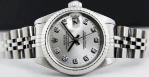 Dress Watches | Sant Blanc ROLEX Ladies 26mm 18kt White Gold & Stainless DateJust Silver Diamond Dial Model 69174