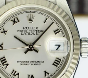 Ladies Watches | Dress Watches | Sant Blanc ROLEX Ladies 26mm 18kt White Gold & Stainless Steel Datejust Rhodium Roman Dial Model 79174