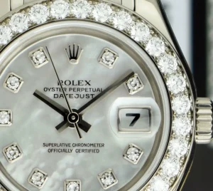 The Masterpiece | Ladies Watches | Sant Blanc ROLEX Ladies 29mm 18kt White Gold Pearlmaster Masterpiece White MOP Diamond Dial Model 80299