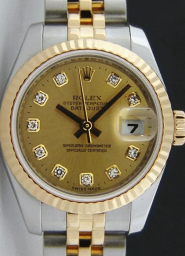 Ladies Watches | Dress Watches | Sant Blanc ROLEX Ladies 26mm 18kt Yellow Gold & Stainless Steel Datejust Champagne Diamond Model 179173