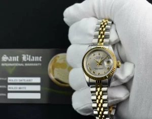 Ladies Watches | Dress Watches | Sant Blanc ROLEX Ladies 26mm 18kt Yellow Gold & Stainless Steel DateJust Silver Roman Dial Model 69173