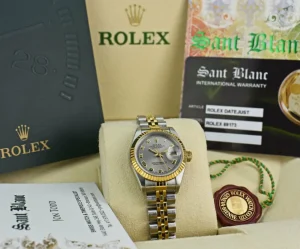 Ladies Watches | Dress Watches | Sant Blanc ROLEX Ladies 26mm 18kt Yellow Gold & Stainless Steel DateJust Silver Roman Dial Model 69173