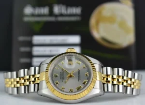 Ladies Watches | Dress Watches | Sant Blanc ROLEX Ladies 26mm 18kt Yellow Gold & Stainless Steel DateJust Silver Roman Dial Model 69173