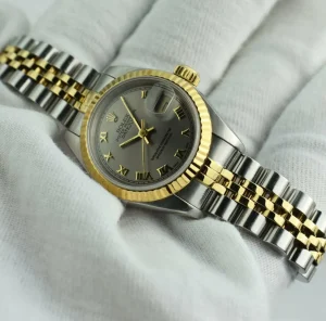 Ladies Watches | Dress Watches | Sant Blanc ROLEX Ladies 26mm 18kt Yellow Gold & Stainless Steel DateJust Silver Roman Dial Model 69173