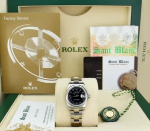Ladies Watches | Dress Watches | Sant Blanc ROLEX Ladies 26mm Stainless Steel DateJust Black Roman Dial Oyster Band Model 179160