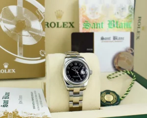 Ladies Watches | Dress Watches | Sant Blanc ROLEX Ladies 26mm Stainless Steel DateJust Black Roman Dial Oyster Band Model 179160