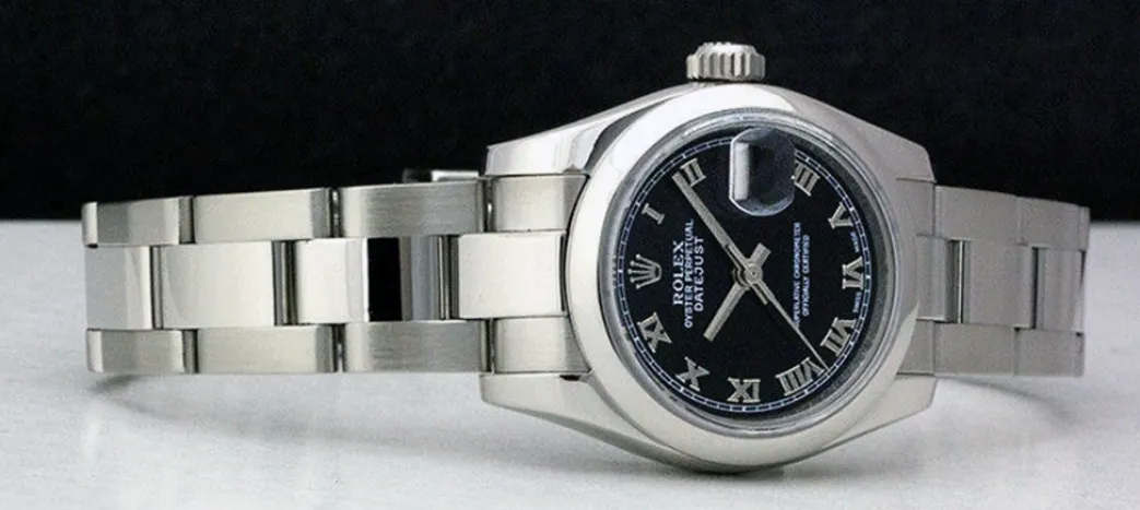 rolex_ladies_mm_stainless_3-3.webp Ladies Watches | Dress Watches | Sant Blanc ROLEX Ladies 26mm Stainless Steel DateJust Black Roman Dial Model 179160