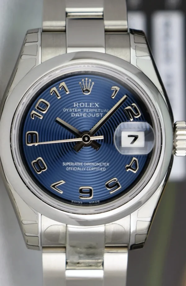 Ladies Watches | Dress Watches | Sant Blanc ROLEX Ladies 26mm Stainless Steel Datejust Blue Concentric Arabic Model 179160