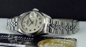 Ladies Watches | Dress Watches | Sant Blanc ROLEX Ladies 26mm White Gold & Stainless Steel DateJust Cream Arabic Dial Jubilee Band Model 79174