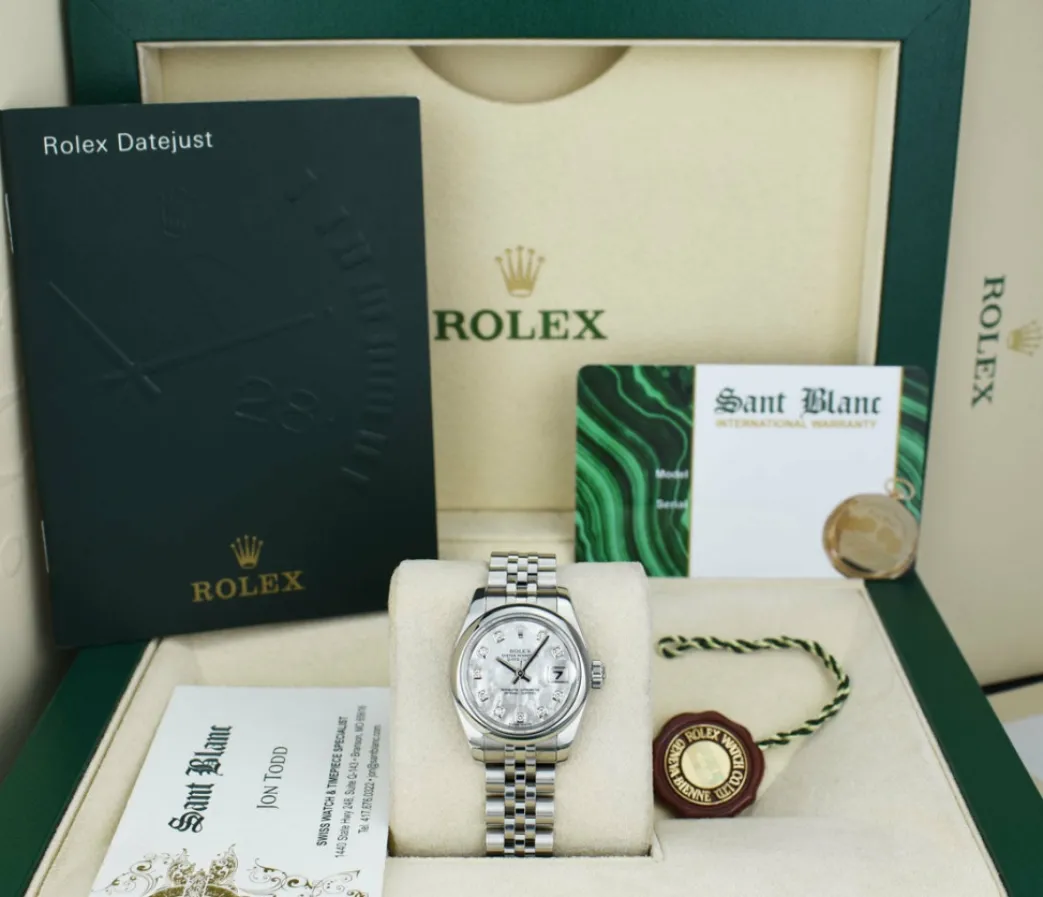 rolex_ladies_stainless_st_0-1.webp Dress Watches | Sant Blanc ROLEX Ladies Stainless Steel Datejust Mother of Pearl Diamond Jubilee Band Model 179160
