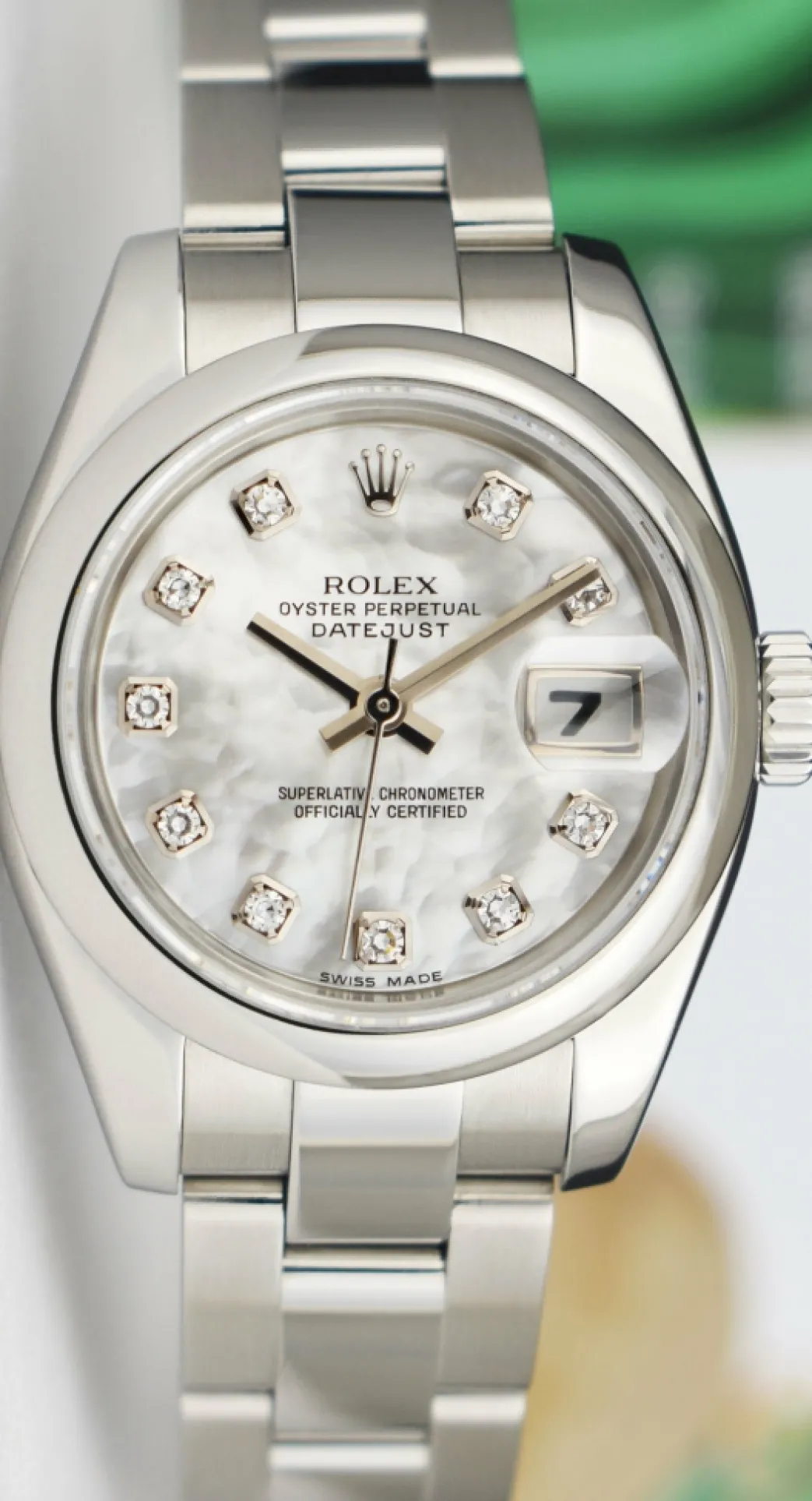 rolex_ladies_stainless_st_1.webp Dress Watches | Sant Blanc ROLEX Ladies Stainless Steel Datejust Mother of Pearl Diamond Oyster Band Model 179160