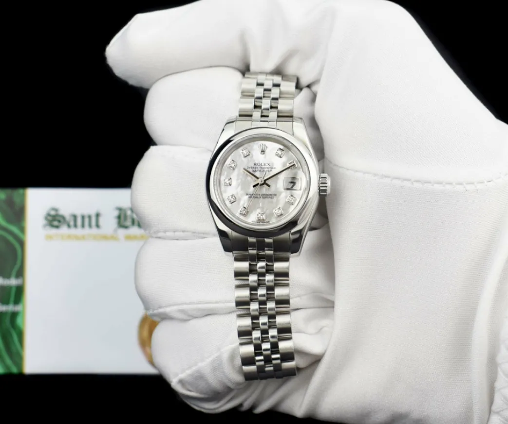 rolex_ladies_stainless_st_2-1.webp Dress Watches | Sant Blanc ROLEX Ladies Stainless Steel Datejust Mother of Pearl Diamond Jubilee Band Model 179160