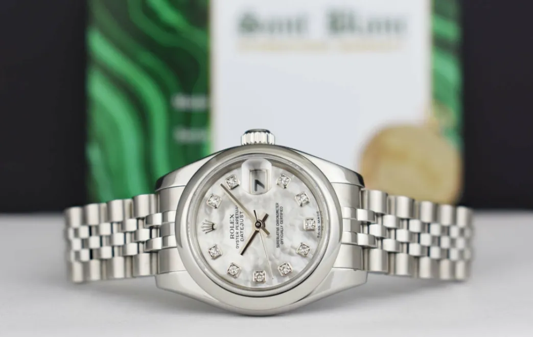 rolex_ladies_stainless_st_3-1.webp Dress Watches | Sant Blanc ROLEX Ladies Stainless Steel Datejust Mother of Pearl Diamond Jubilee Band Model 179160